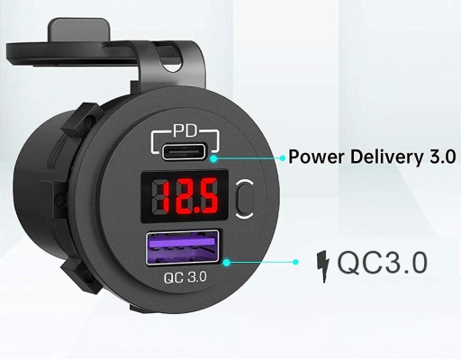 USB QC 3.0 + USB C 63 Вт, монтажная розетка 12–24 В