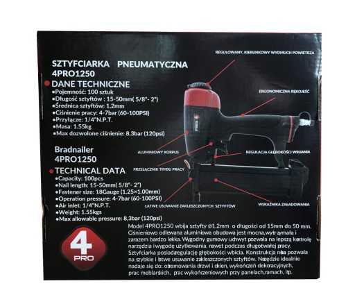 Пистолет для гвоздей OTTENSTEN 4PRO 1250 TAKER гвозди 1,2 мм, 12-50 мм