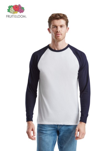 Fruit of the Loom Koszulka z długim rękawem Unisex Baseball BIAŁO Granatowa