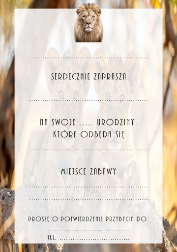 Zaproszenia na urodziny dla dzieci urodzinowe zwierzątka lew