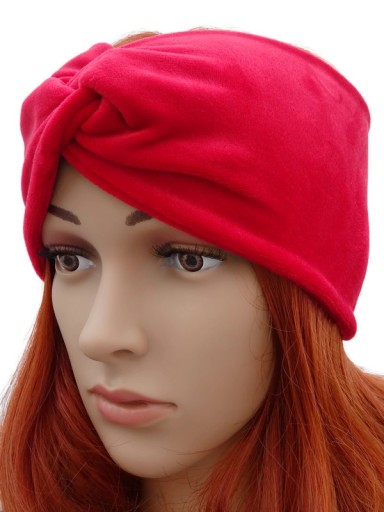 Opaska welur turban pleciona przeplatana czerwona