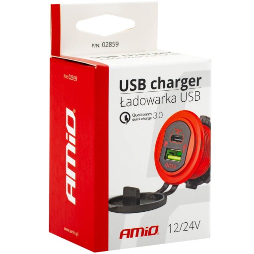 ŁADOWARKA SAMOCHODOWA 12-24V USB USB-C woltomierz