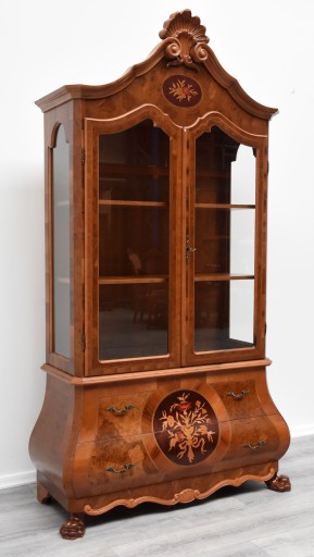 ОРЕХОВЫЙ ВИТРИНА, БАРОККО СЕРВЕР С ИНТАРСАЦИЯЮ, h215x118x48см