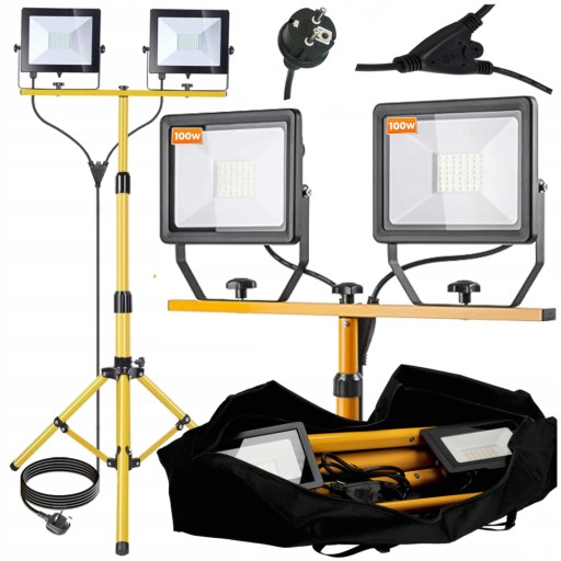 Halogen LED 2x50W + Statyw Budowlany + Pokrowiec