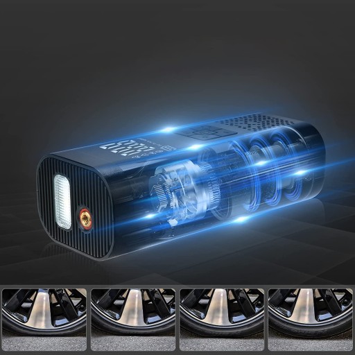 МОЩНЫЙ КОМПРЕССОР-НАСОС 150 PSI ДЛЯ ВЕЛОСИПЕДОВ, АВТОМОБИЛЕЙ И МОТОЦИКЛОВ С USB-ПОВЕРБАНКОМ