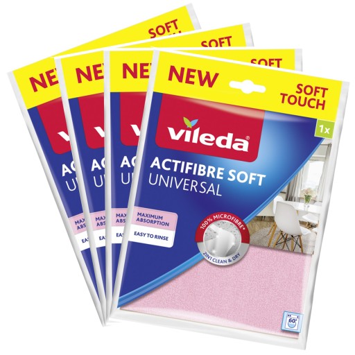 Мягкая ткань Vileda Actifibre, универсальная, без разводов, 4 шт.