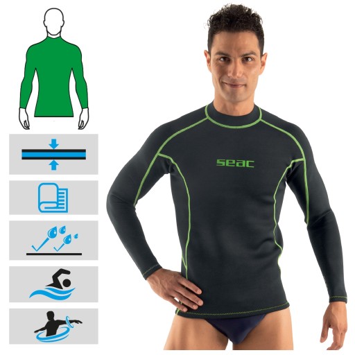 Мужская футболка SEAC FIT LONG из неопрена с длинными рукавами, размер 2 мм, L