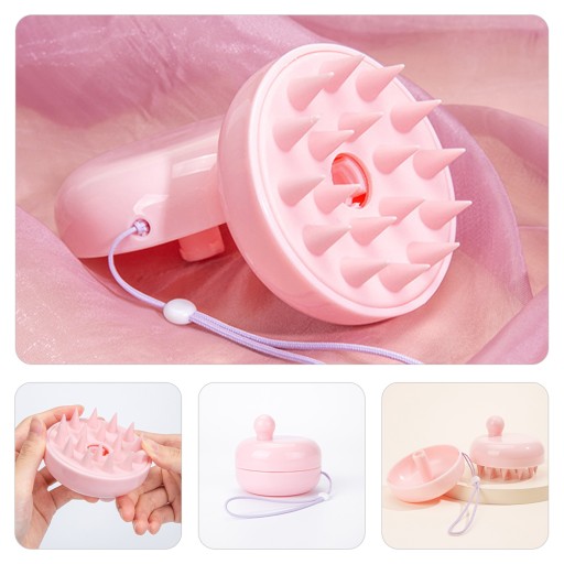 Щетка для шампуня Macaron Portable в футляре (розовая)