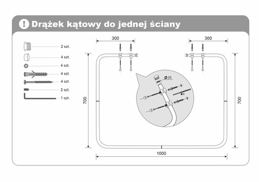 ШТАНГА ДЛЯ ДУШЕВОЙ ШТОРКИ, УГЛОВАЯ 70Х100Х70