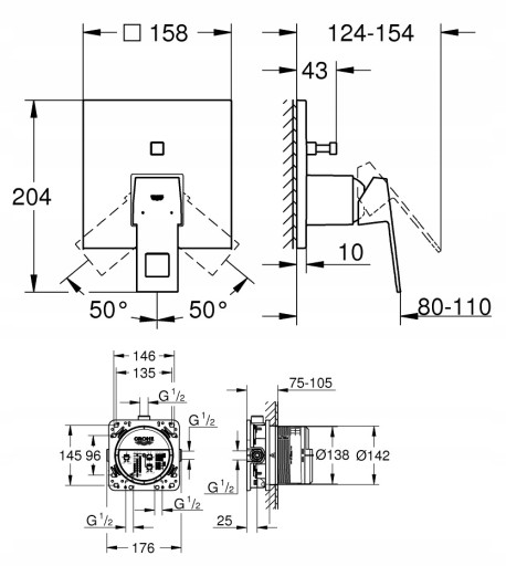 Grohe Eurocube Комплект смесителя скрытого монтажа 30x19 см