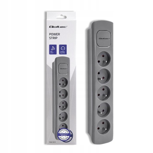 Qoltec Удлинитель с 5 розетками, 1,8 м, серый