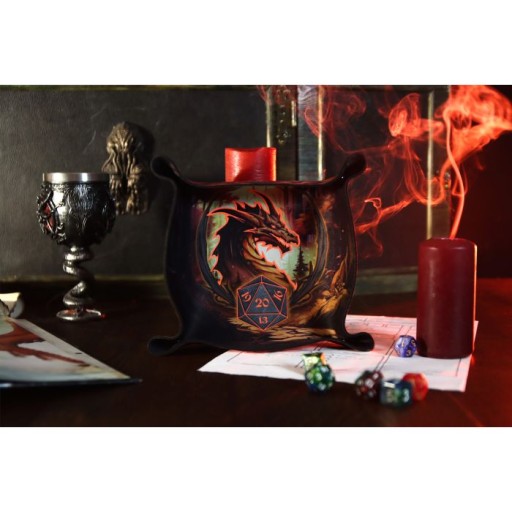 DICE TRAY PREMIUM — поднос для кубиков «Светящийся красный дракон», 22×22 см