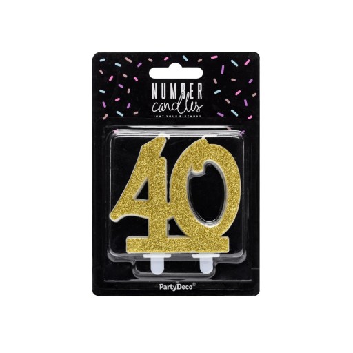 Świeczka urodzinowa CYFRA 40 URODZINY złota duża 7,5 cm dekoracja na TORT