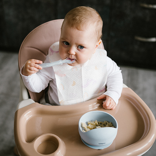 Komplet Talerzyk silikonowy z przyssawką + Miska 6m+ niebieski BabyOno