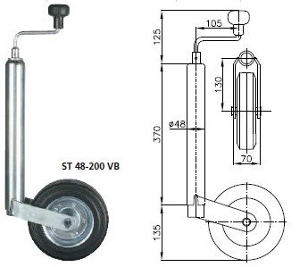 Комплект: опорное колесо ST 48-200 VB, чугунный зажим.