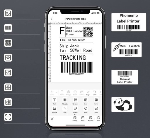 Термопринтер этикеток Phomemo M220 с Bluetooth Android IOS длиной до 80 мм