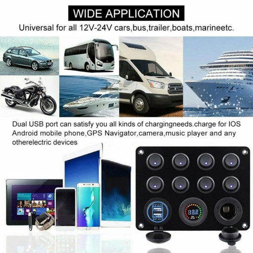 8-битный автомобильный предохранительный выключатель USB-панель для лодок