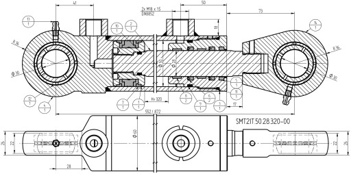 МОЩНЫЙ ГИДРАВЛИЧЕСКИЙ ЦИЛИНДР 50x28, 320 ХОД ПЛУГА