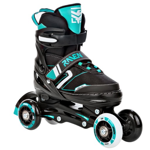Rolki Łyżwy Wrotki 4w1 Regulowane RAVEN Helixi Black/Mint 34-37 Kółko LED