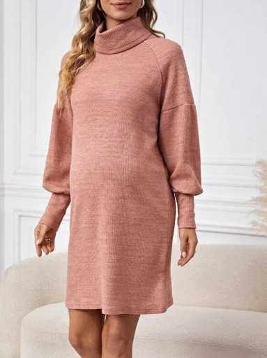Розовое мини-платье для беременных Shein с высоким воротником, M
