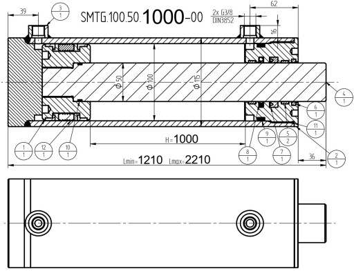 ГИДРАВЛИЧЕСКИЙ ЦИЛИНДР СМТГ 100x50x1000 L=1210