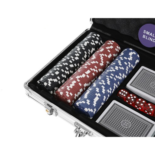 Poker zestaw 300 żetonów w walizce z 2x Talia Kart 5x Kostki Kości do Gry
