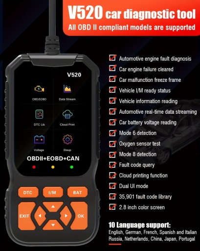 Автомобильный сканер OBD2 в режиме реального времени, профессиональный механик