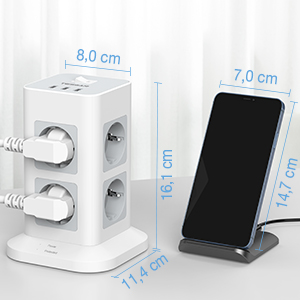 РАЗЪЕМ ПИТАНИЯ С 8 РАЗЪЕМАМИ 3USB, СТОЯЩИЙ, КОМПАКТНЫЙ