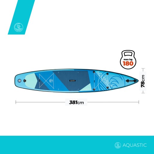 Доска AQUASTIC Touring SUP 12 футов 6 дюймов, 2024 г., синяя, 380 см, противоскользящая