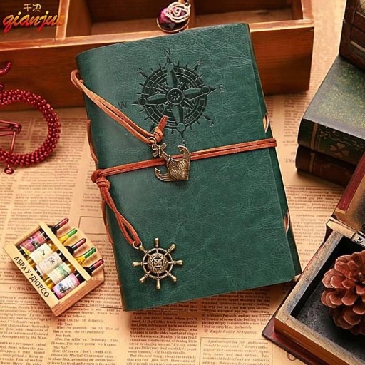 ŚREDNI PAMIĘTNIK NOTES PODRÓŻNIKA VINTAGE SKÓRZANY DZIENNIK ZIELONY A6