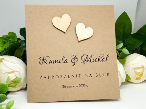 ZS12 *2 E Zaproszenie na ślub ślubne z drewnianymi sercami