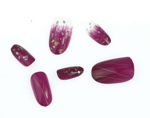 SZTUCZNE PAZNOKCIE TIPSY BORDO WZORY F662-15