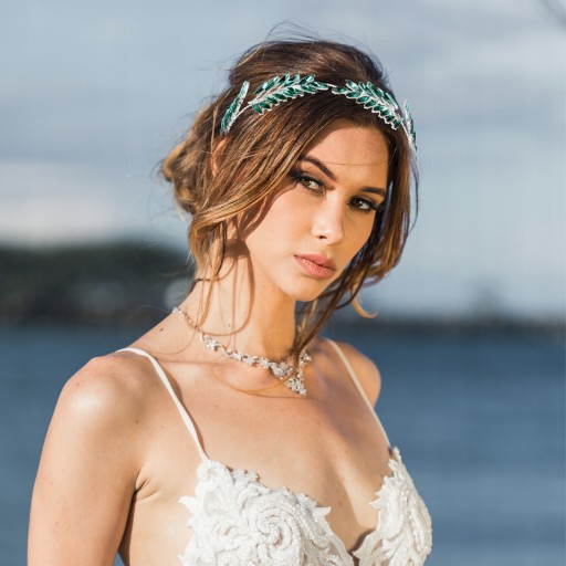 Повязка на голову с кристаллами и листьями для девушки-цветка Miss Bride