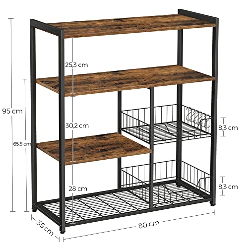 Baker's Rack, Kitchen Island с 2 металлическими корзинами, полками и крючками,