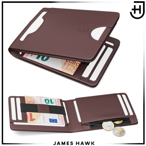 James Hawk Smart Wallet Мужской кожаный кошелек тонкий тонкий RFID коричневый