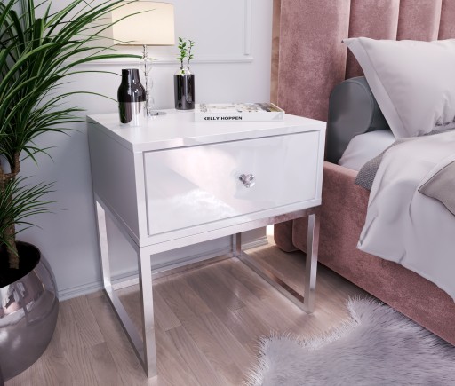 Прикроватная тумбочка BLANCO GLAMOR, хром, ручка из хрусталя