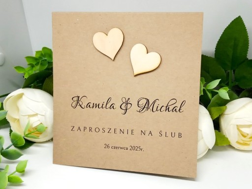 ZS12 *2 E Zaproszenie na ślub ślubne z drewnianymi sercami