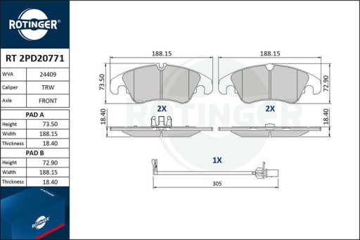 Диски, колодки, ROTINGER AUDI A6 C7 10-18 356мм