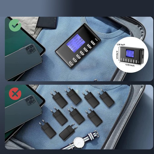 ПРОФЕССИОНАЛЬНАЯ ЗАРЯДНАЯ СТАНЦИЯ-ХАБ, ЖК-ДИСПЛЕЙ, 8 ПОРТОВ, USB TYPE-C, 60 Вт