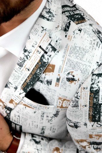 GIOVANNI PERA Marynarka męska D620 gazeta, biała, elegancka 54 L/XL