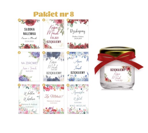 Etykiety 40x20mm, naklejki na słoiczki 40ml, podziękowania ślub, urodziny