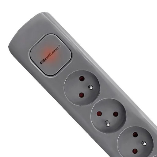 Qoltec Удлинитель с 5 розетками, 1,8 м, серый