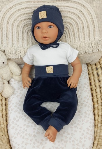 CIEPŁE PÓŁŚPIOCHY WELUROWE BEZ STÓP SPODNIE BAGGY Z WELURU 68 NAVY BLUE