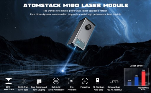 Лазерный гравер ATOMSTACK E85 Удлиненная рама + модуль M100 850х800мм 130Вт