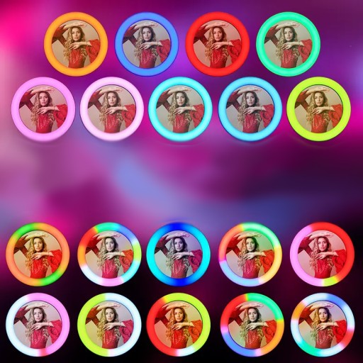Большая светодиодная кольцевая лампа 56 см, 3 цвета белого + цветная RGB + пульт дистанционного управления + штатив