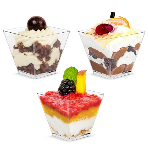 Square Mini Dessert Cups with Spoon Set - Elegant Disposable Supplies for J