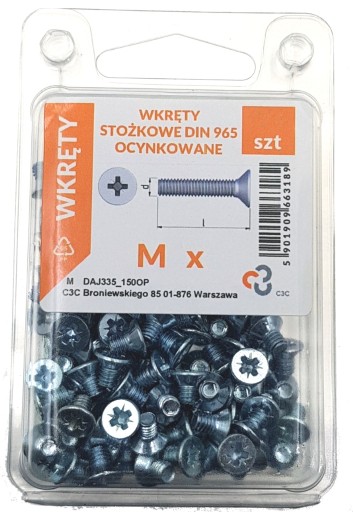 Wkręty stożkowe M3x20 DIN 965 ocynk. 220 szt.