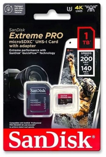 новая карта microSD SanDisk Extreme Pro емкостью 1 ТБ, 200 МБ/с