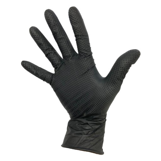 Rękawiczki NITRYLOWE AQL 1.5 czarne MOCNE GRIPZZLY ZARYS black r.XXL 50 szt