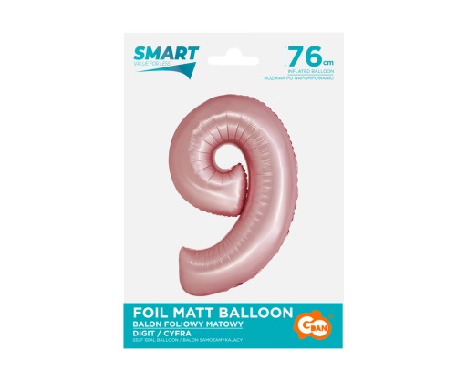 Balon foliowy Smart Cyfra 9 j. różowa matowa 76 cm